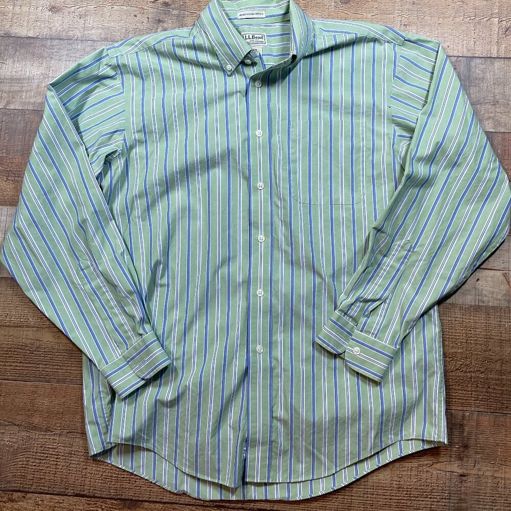 L.L.Bean Green and Blue Wrinkle Resistant Button Down Shirt size Medium